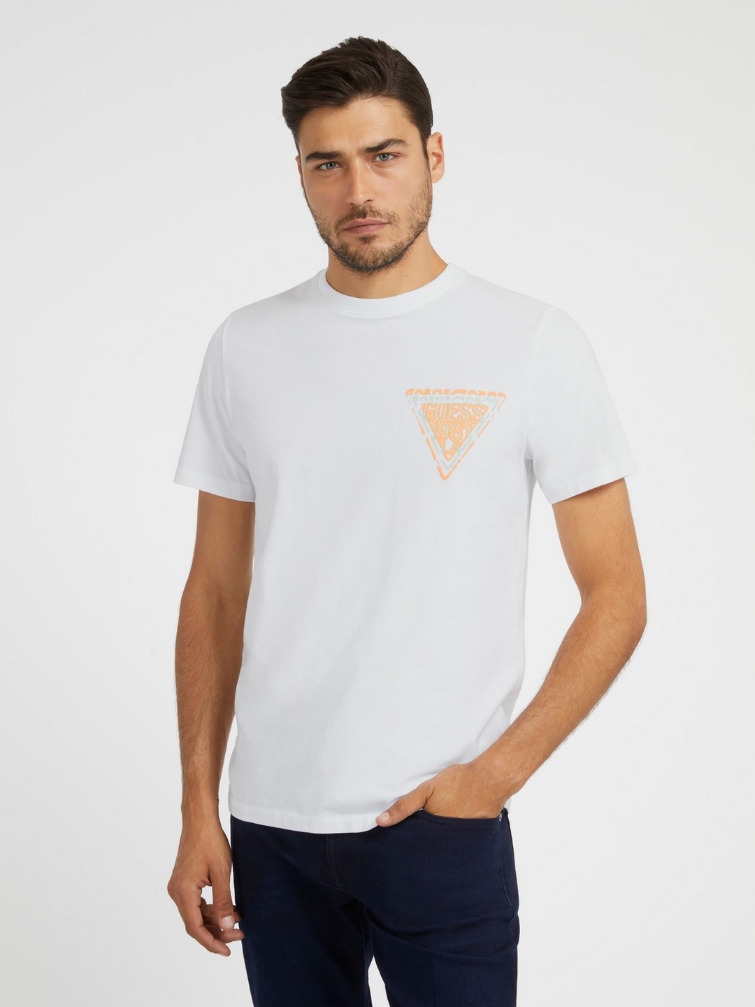 White Cotton Blend Printed Round Neck T-Shirt