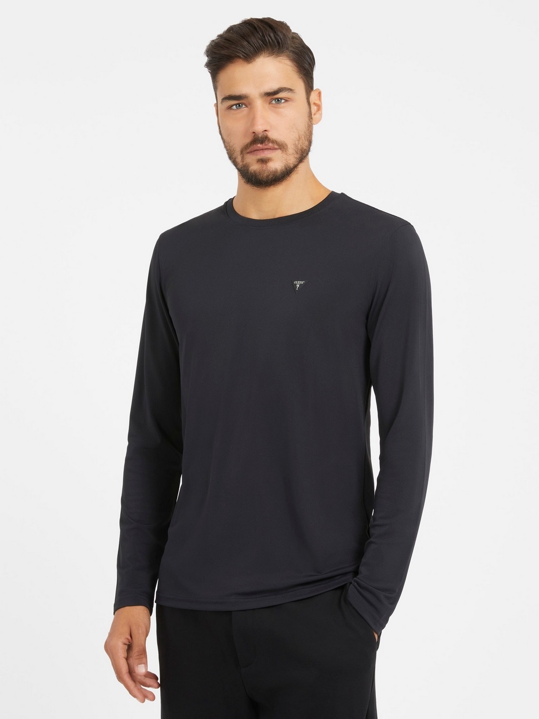 Blue Solid Round Neck Full Sleeves T-shirt