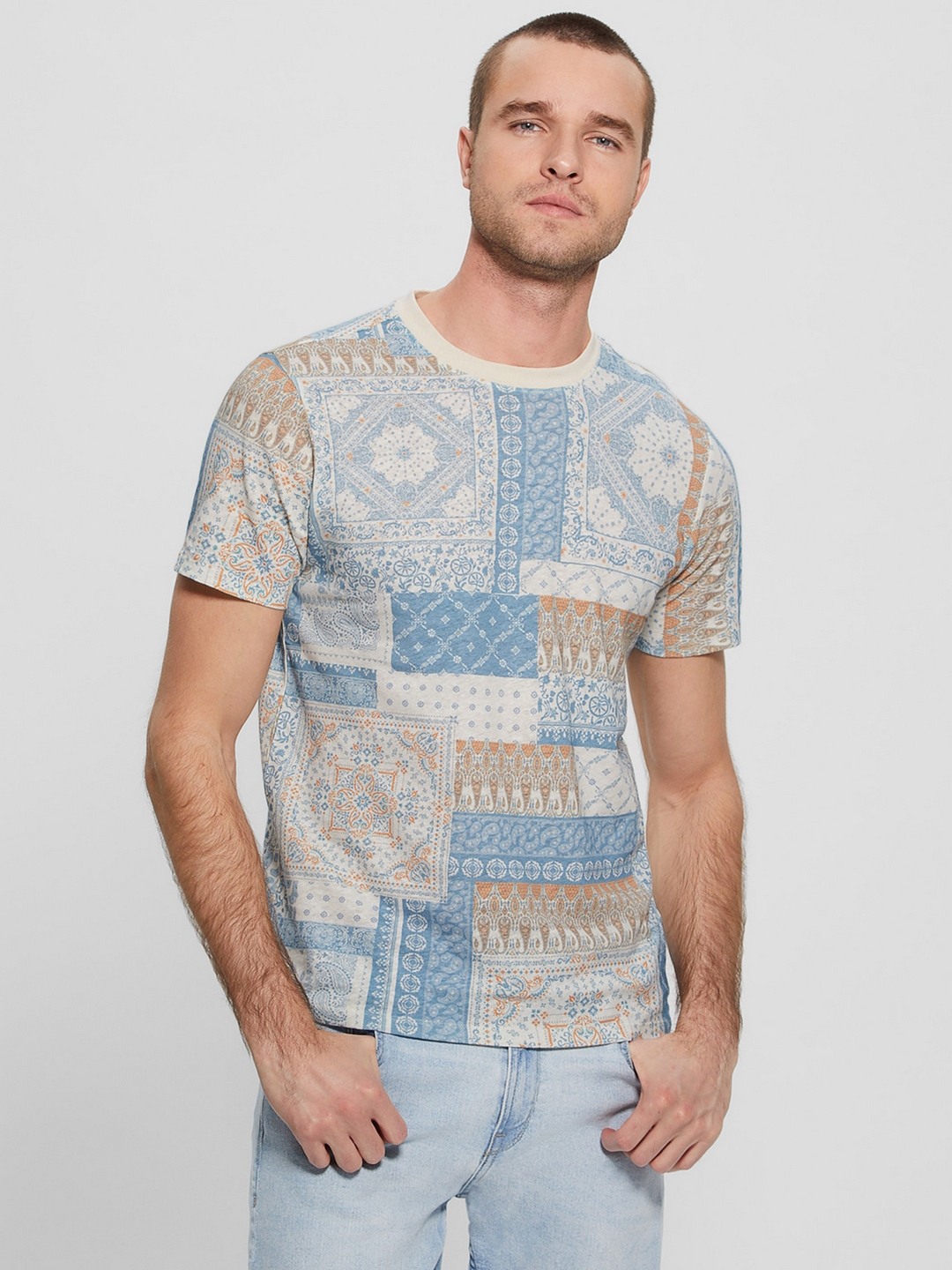 Multi-Color Printed Round Neck Short Sleeves T-shirt