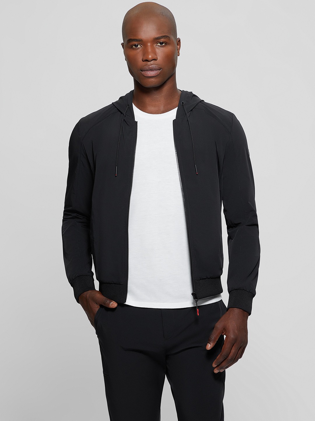Black Solid Hooded Full Sleeves Front-open Sweatshirt