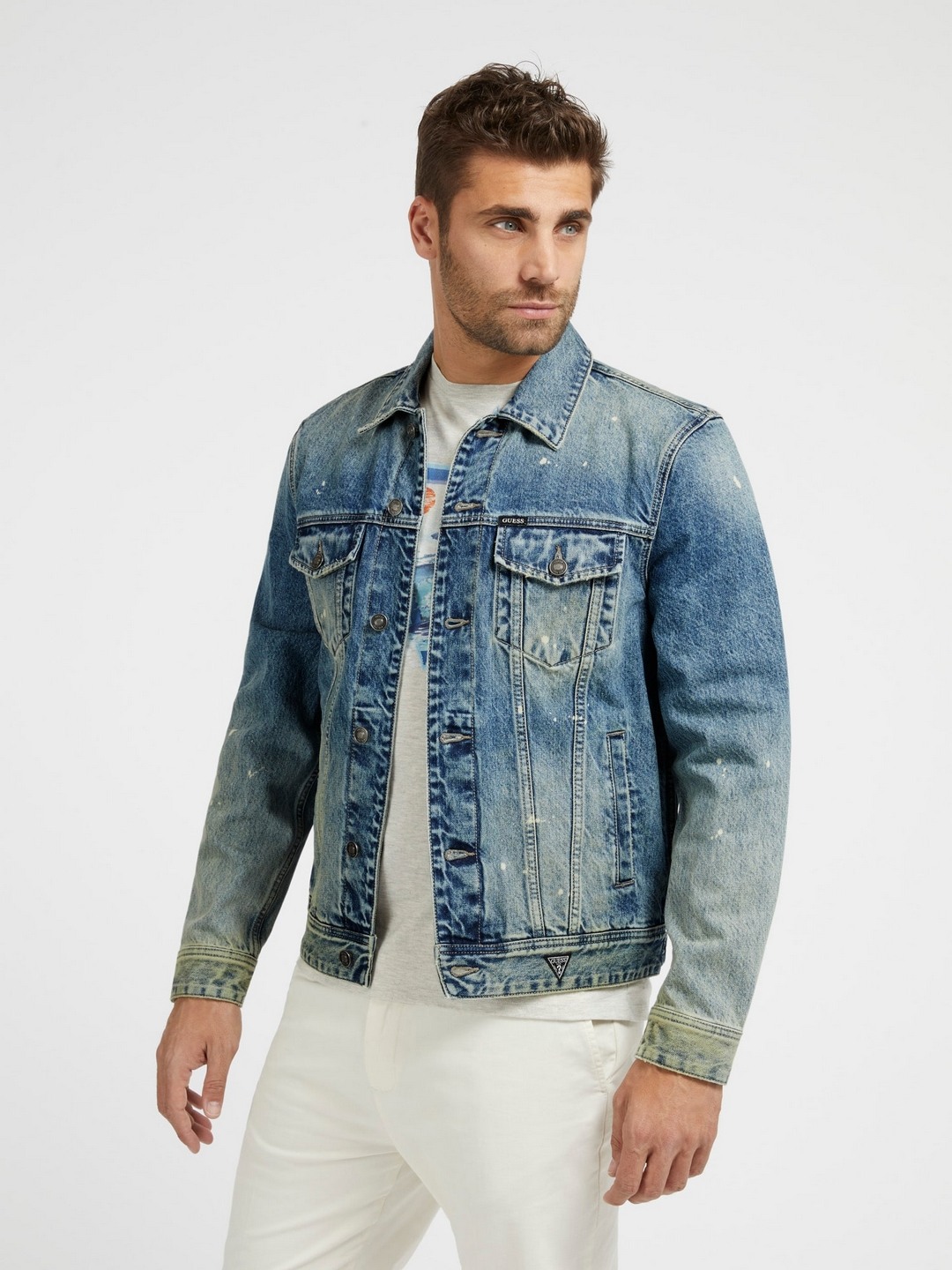 Blue Embroidered Collar Neck Full Sleeves Denim Jacket