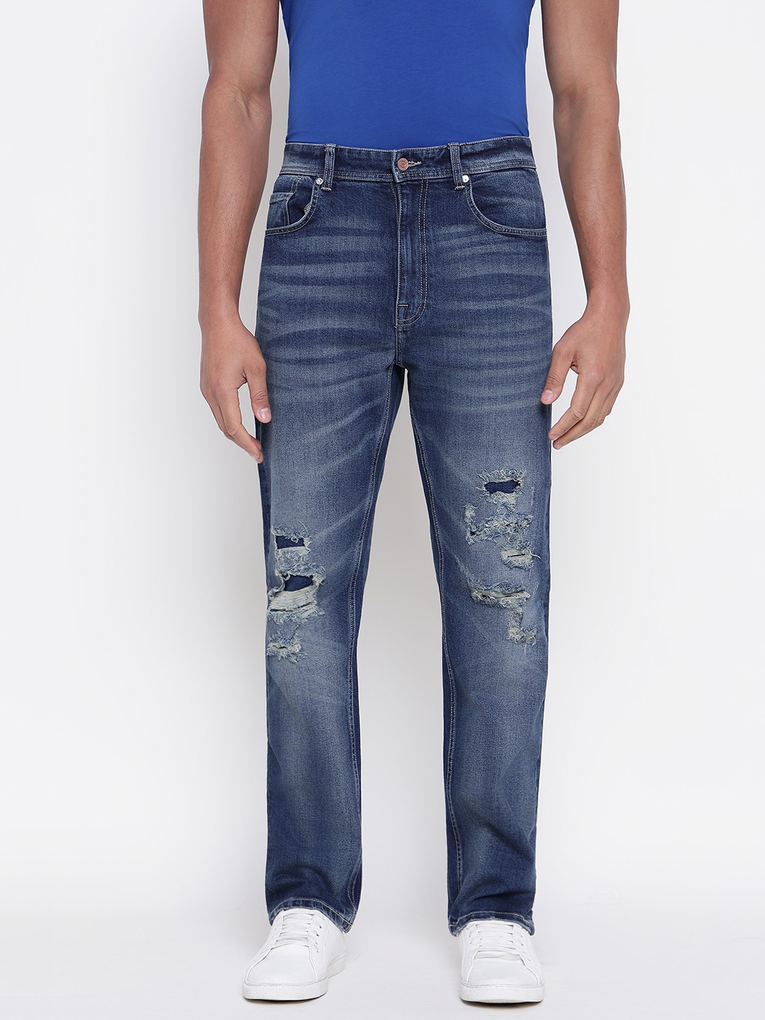 Men Blue Solid Regular Fit Jeans