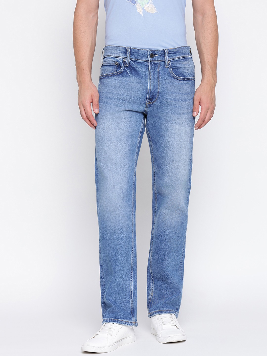 Mason Blue Solid Mid Rise Relaxed Fit Denim Jeans