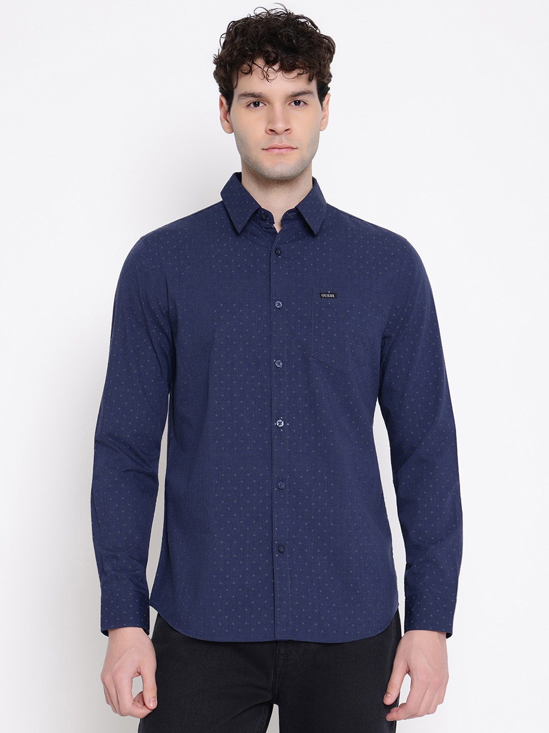 Guess Men Textured Spread Collar Long Sleeves Shirt