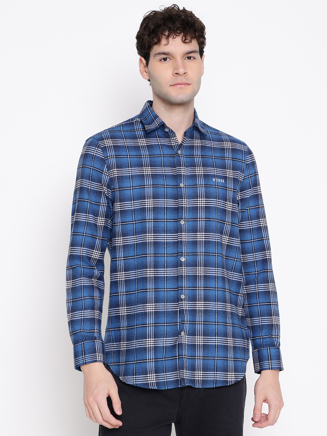 Guess Men Solid Spread Collar Long Sleeves Shirt