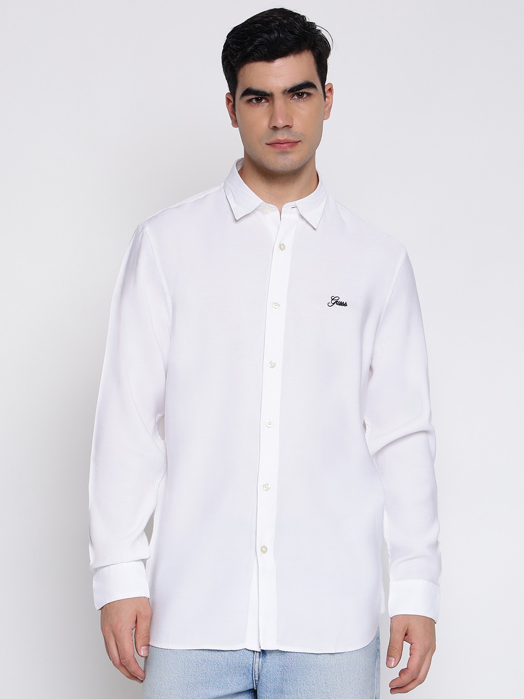 Collins Pure White Solid Spread Collar Regular Fit Basic Shirt