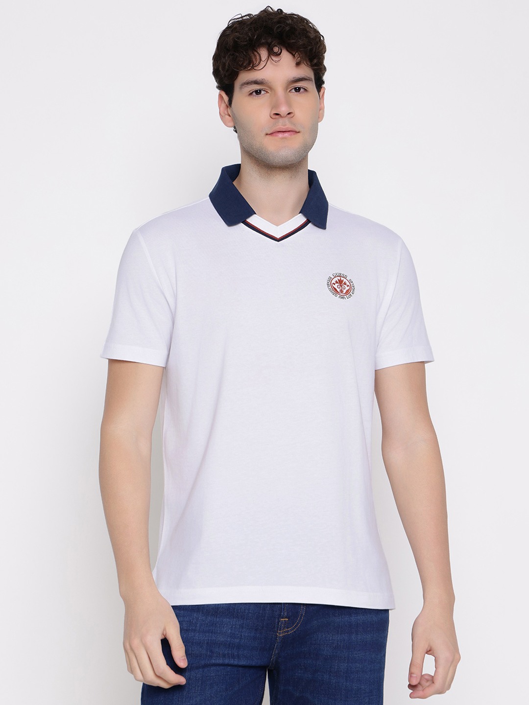Guess Men Solid Collared Short Sleeves Polo T-Shirt