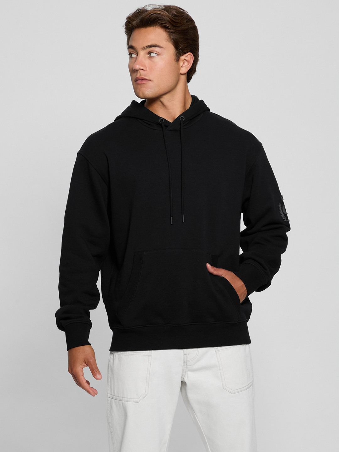Guess Jet Black Hooded Embroidery Sweatshirt
