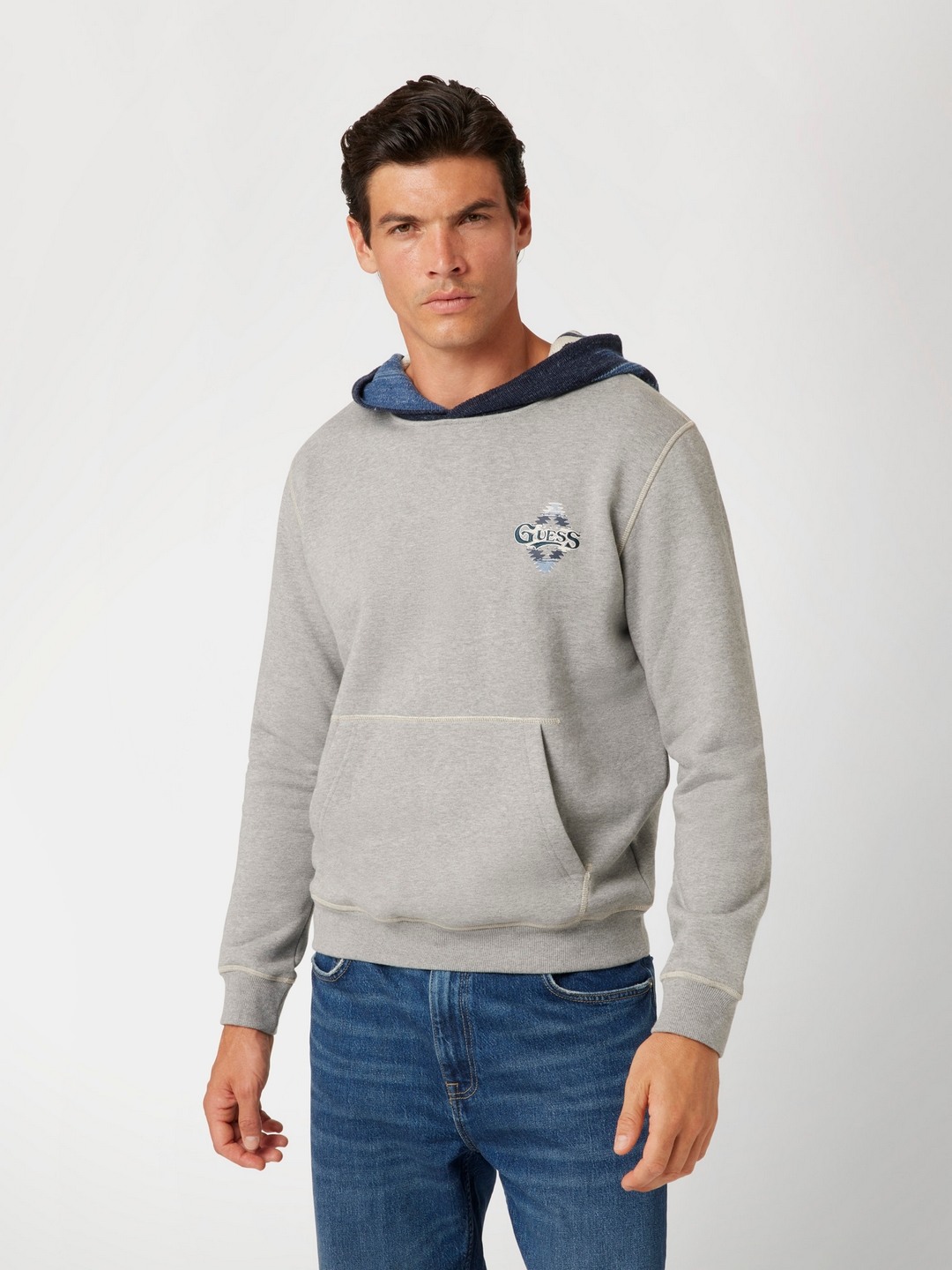 Guess Marble Heather Hooded Solid Sweatshirt
