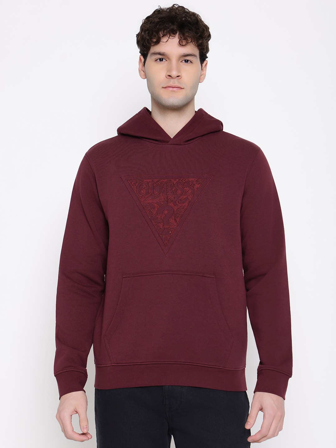 Guess Men Embroidered Logo Hooded Neck Long Sleeves Sweatshirt
