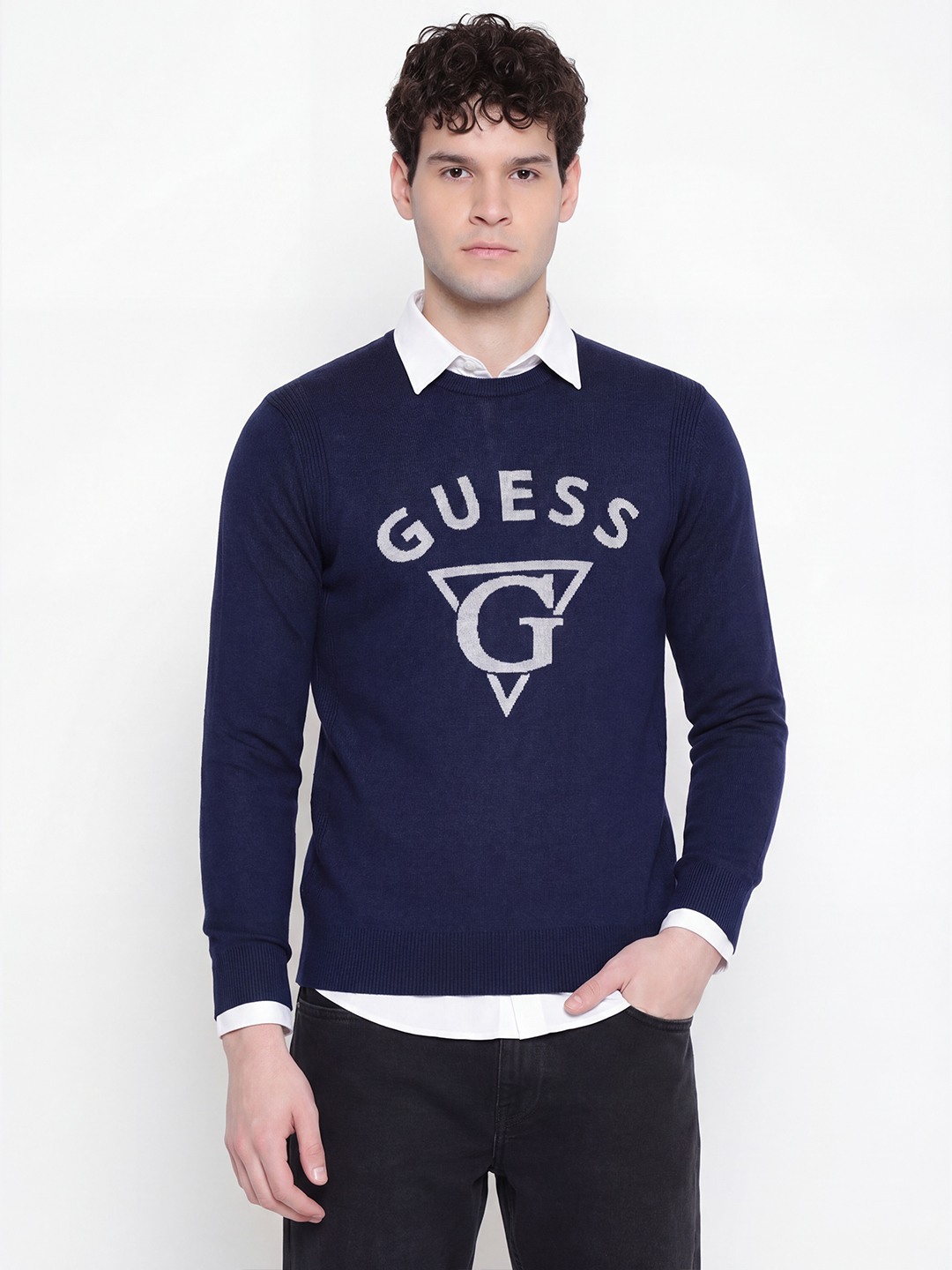 Guess Men Brand Logo Round Neck Long Sleeves Sweater