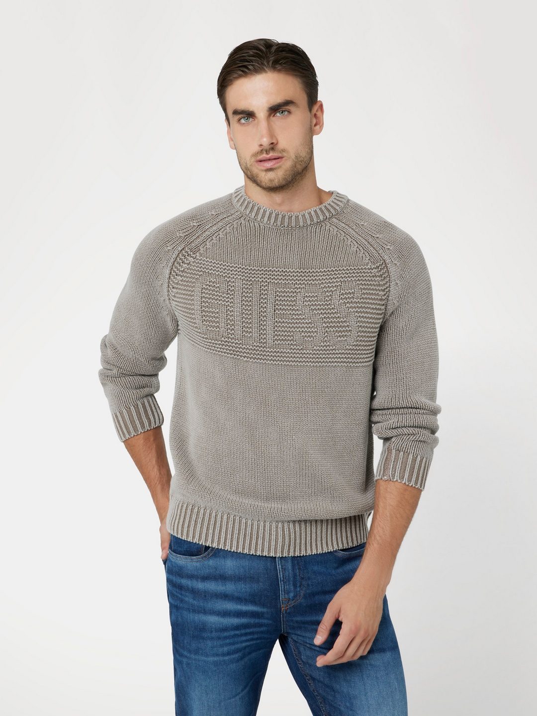 Guess Walnut Shell Crew Neck Self Design Sweater