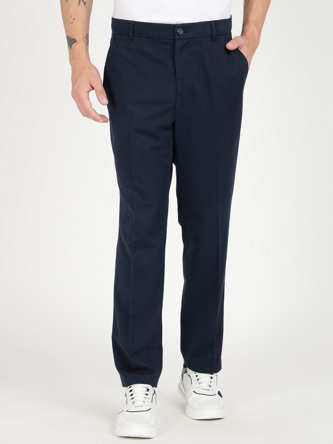 Smart Blue Solid Mid Rise Myron Dressy Pants