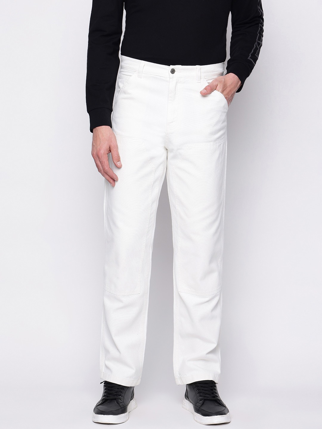White Solid Regular Fit Jeans
