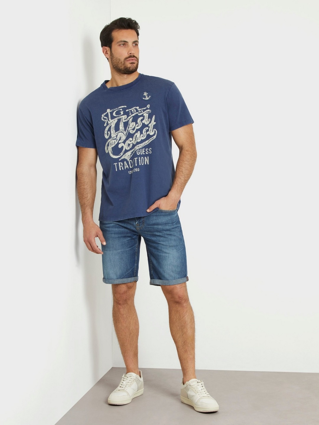 Blue Pure Cotton Printed Round Neck T-Shirt