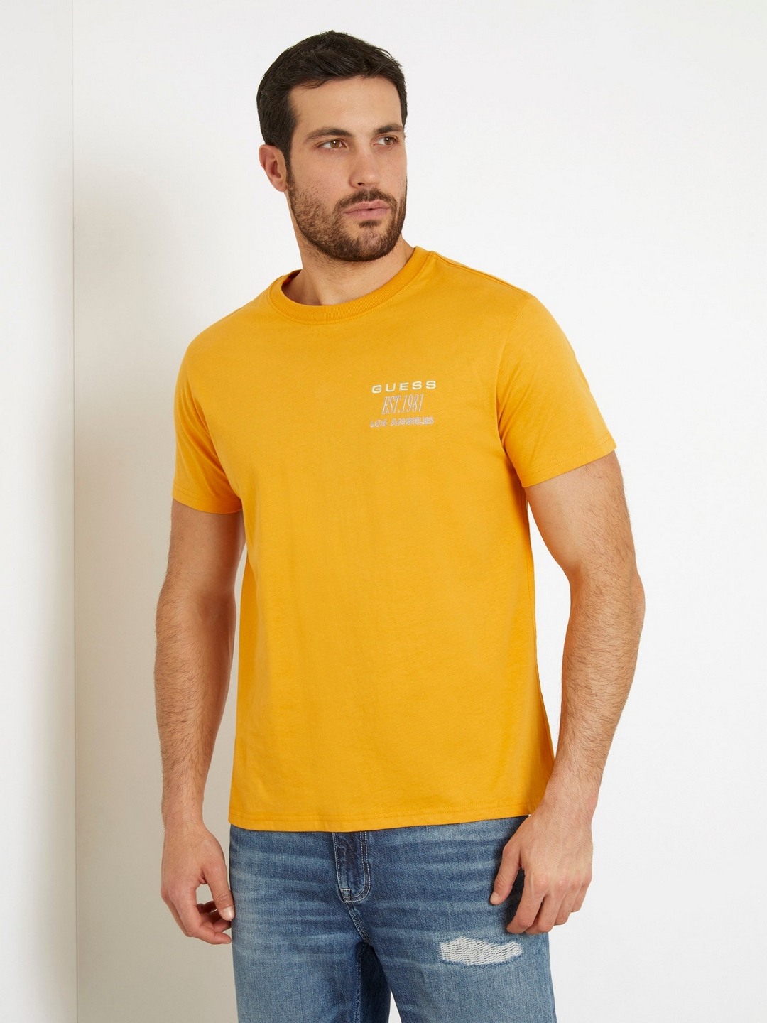 Mustard Pure Cotton Printed Round Neck T-Shirt