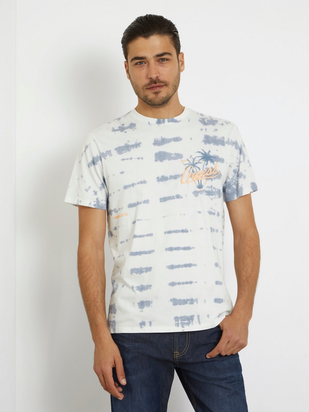 Men White Printed Round Neck Short Sleeves T-Shirt