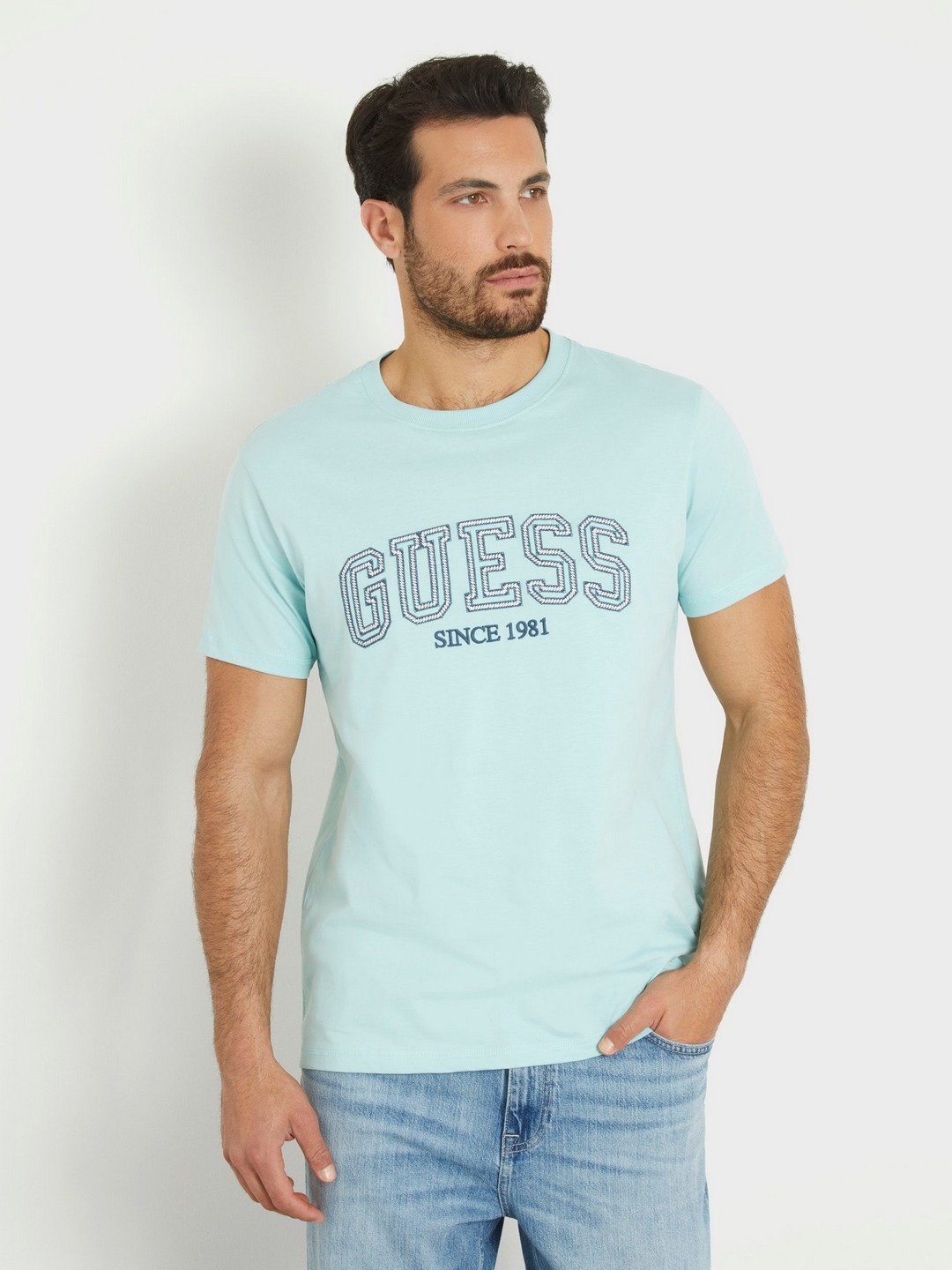 Blue Cotton Printed Round Neck T-Shirt