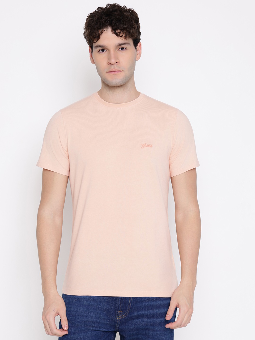 Guess Men Solid Round Neck Short Sleeves T-Shirt