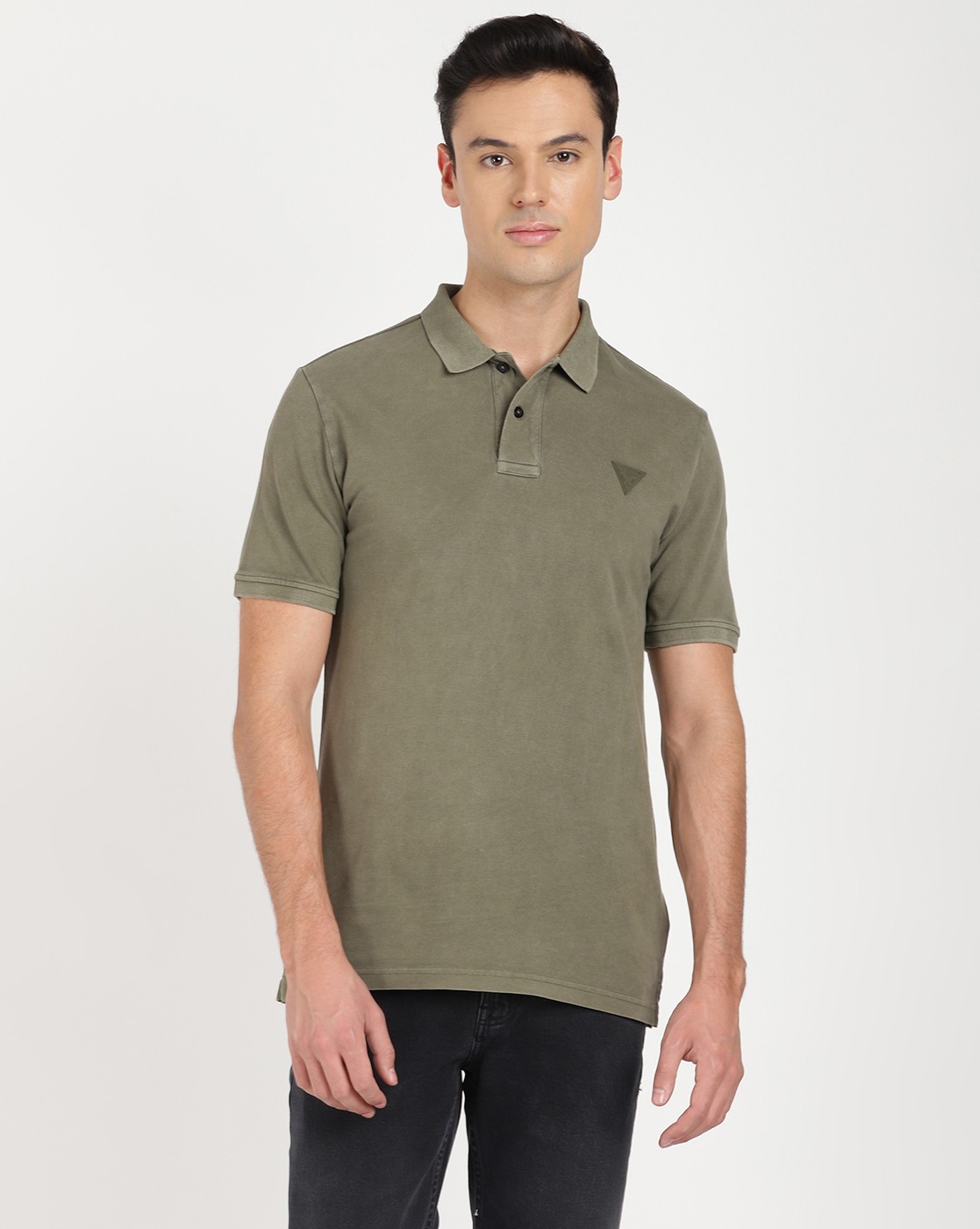 Green Stone Solid Polo Neck Short Sleeves Polo T-Shirt