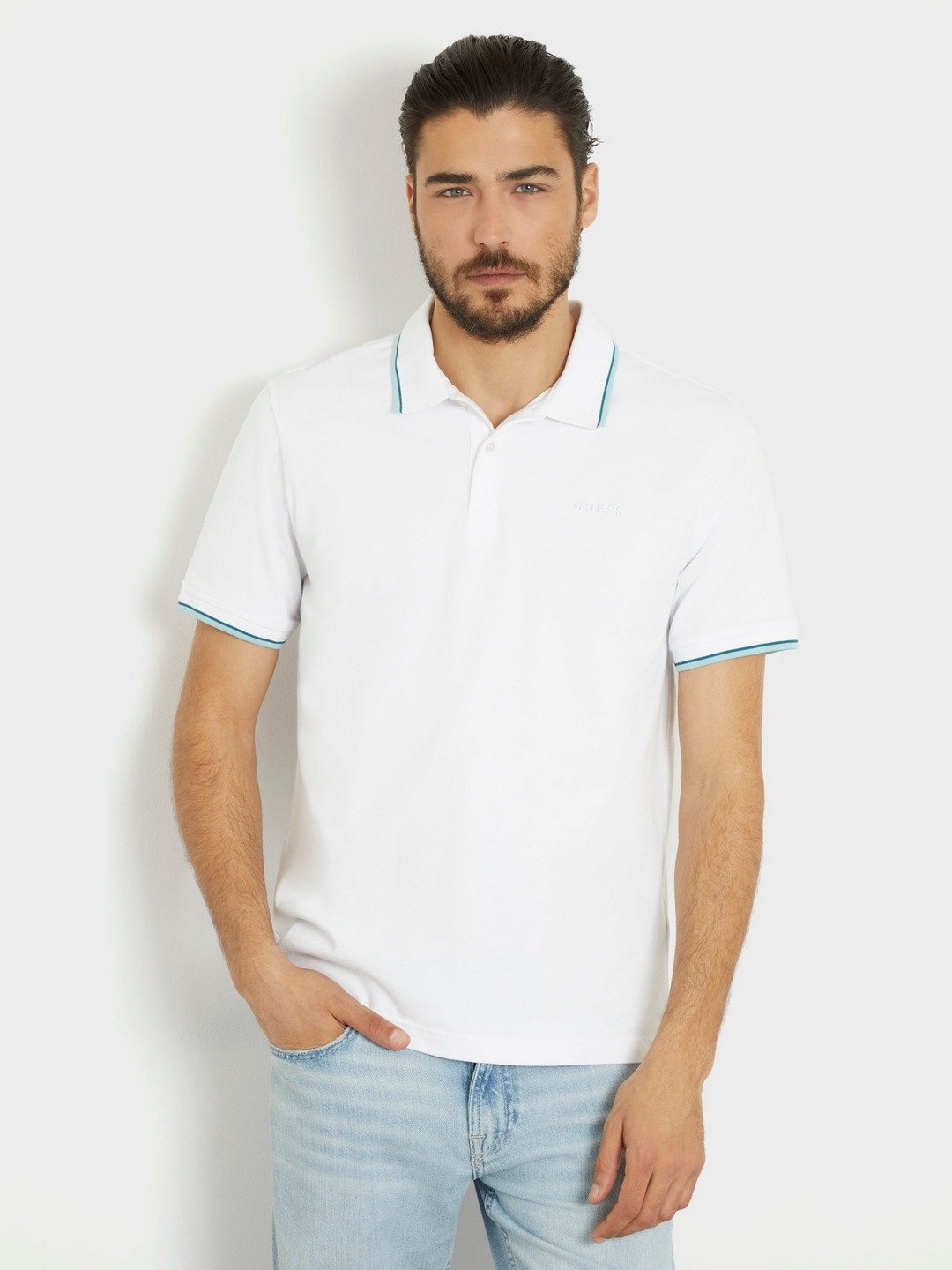 White Solid Polo Collar Short Sleeves T-shirt