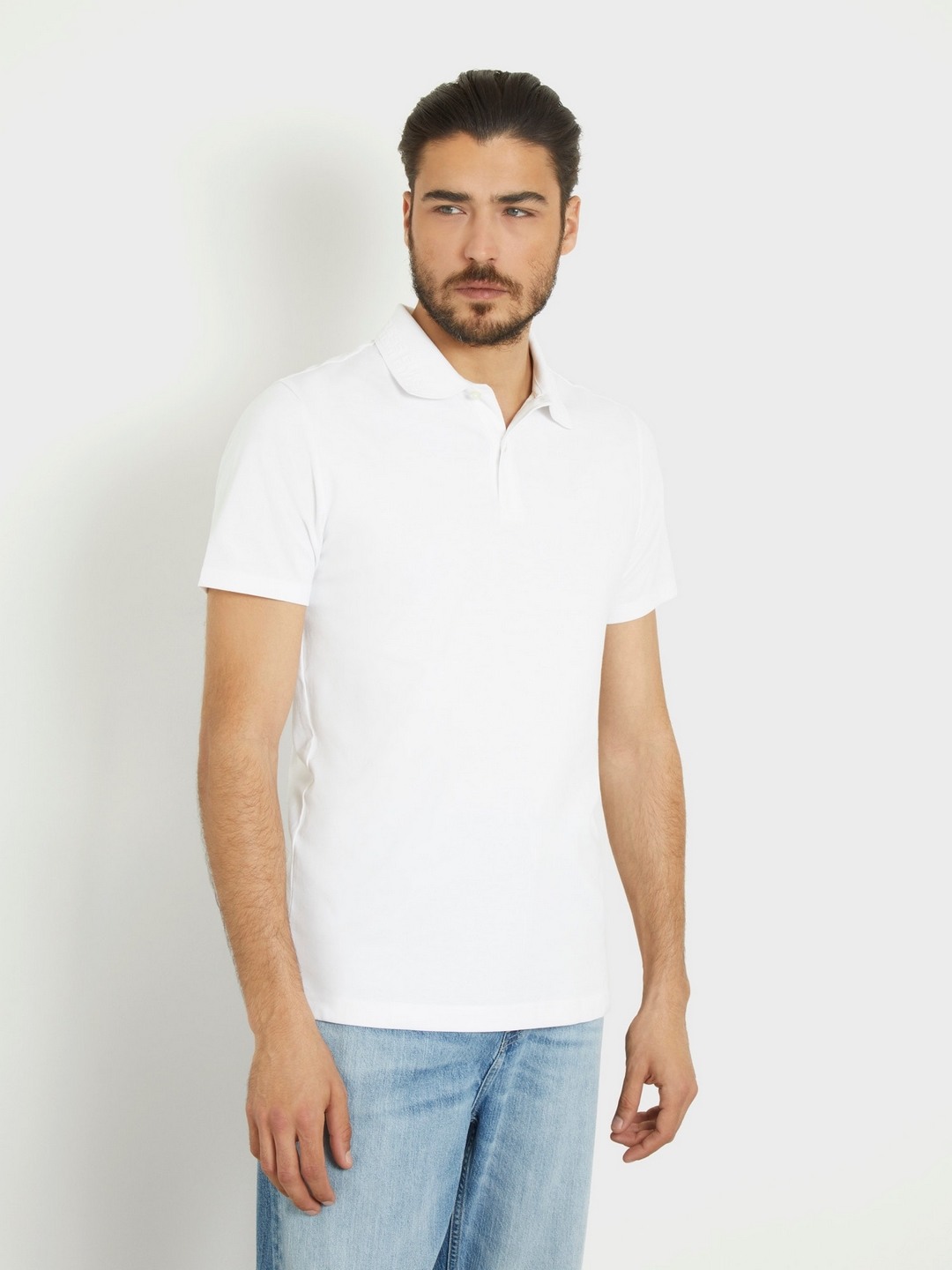 White Solid Polo Collar Short Sleeves T-shirt
