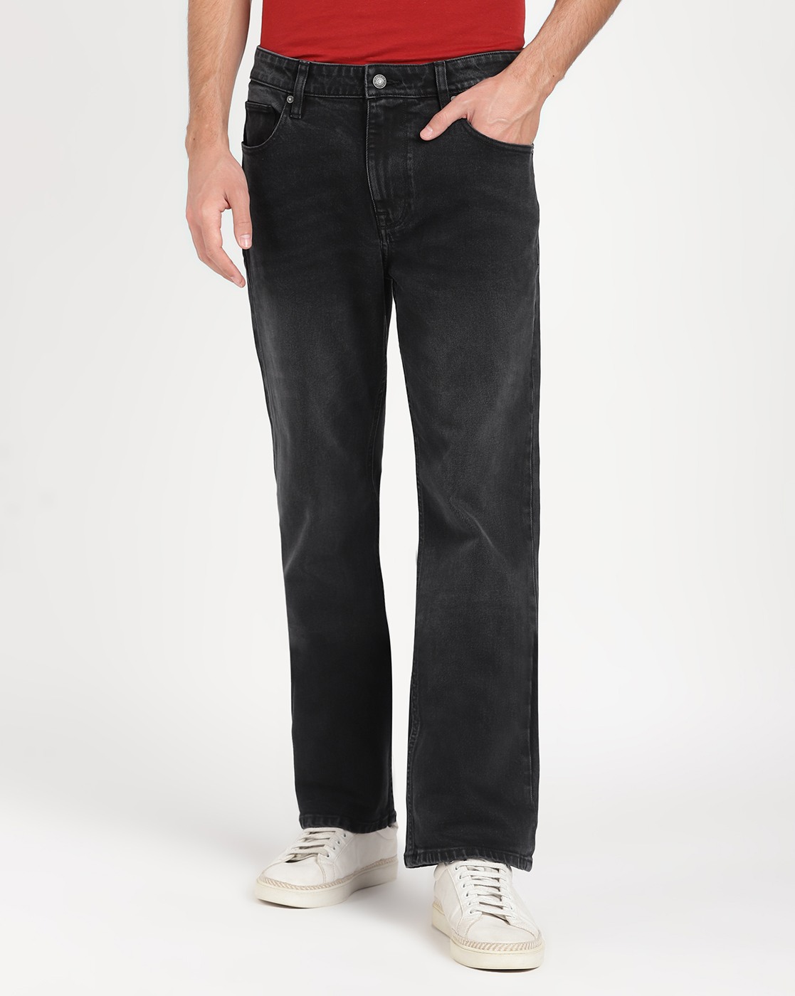 Men's Charcoal Grey Cotton Blend Solid Slim Fit Jeans