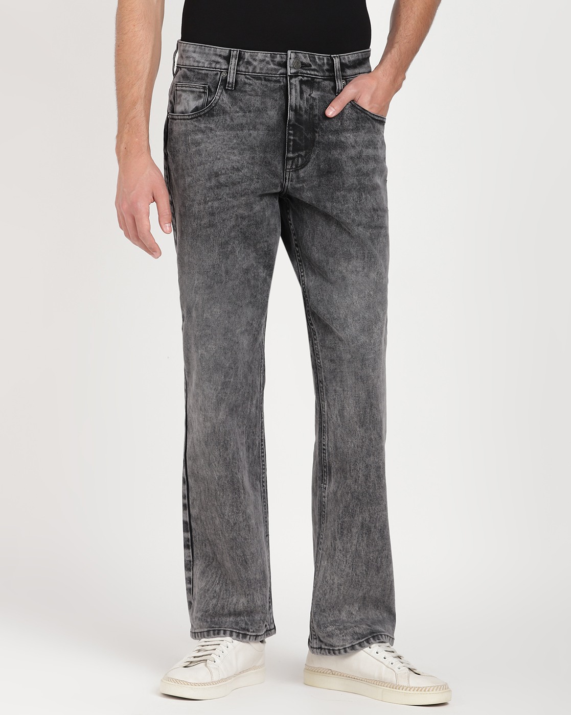 Men's Grey Cotton Blend Solid Slim Fit Jeans