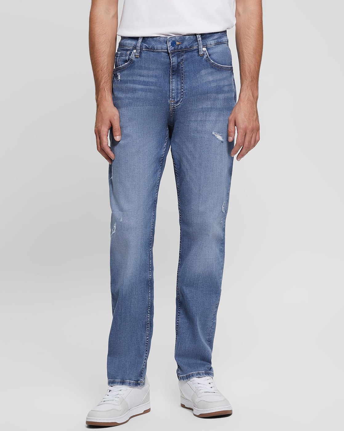 Men's Blue Polycotton Solid Relaxed Fit Jeans