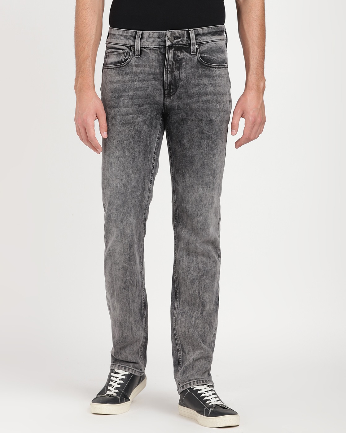 Men's Grey Cotton Blend Solid Regular Fit Jeans