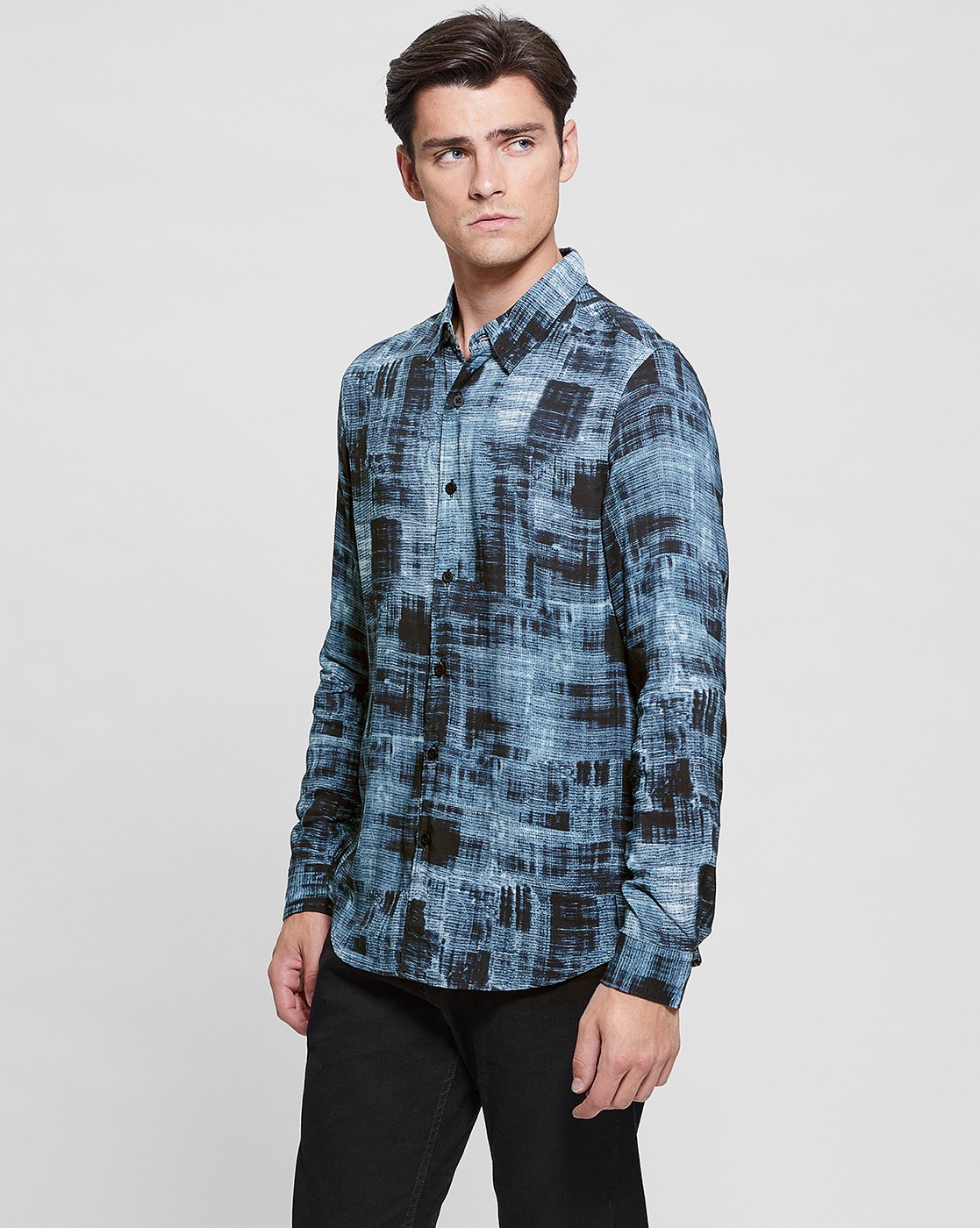 Men's Blue Viscose Printed Regular Fit Spread Collar Full Sleeve Shirts