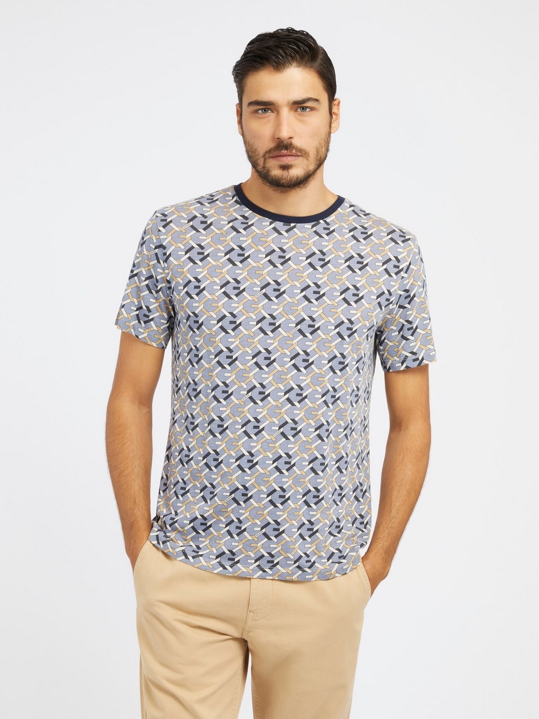 Multi Cotton Blend Printed Round Neck T-Shirt