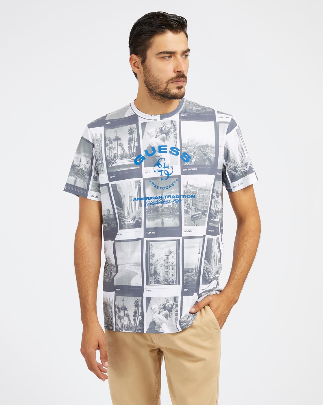 Men's Grey Cotton Graphic Slim Fit T-shirt