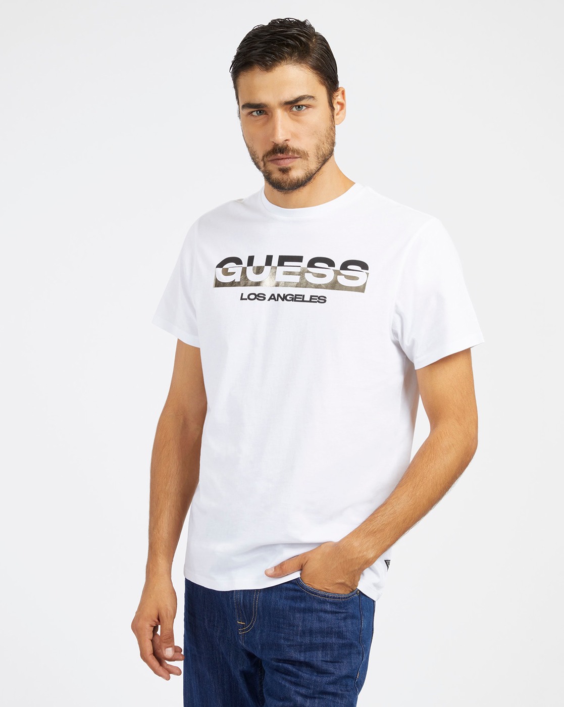 Men's White Cotton Printed Slim Fit T-shirt