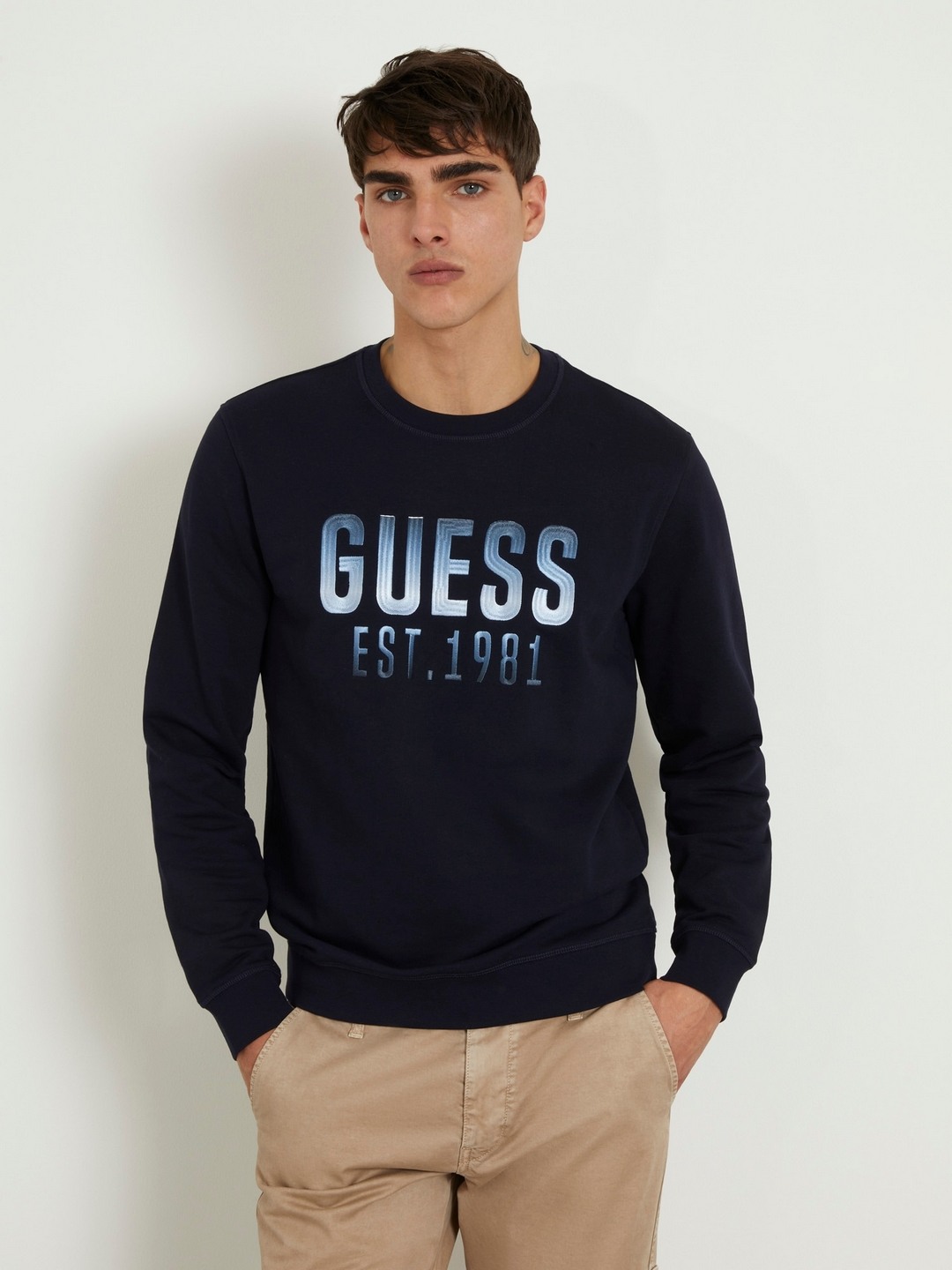 Blue Printed Round Neck Full Sleeves Sweatshirt