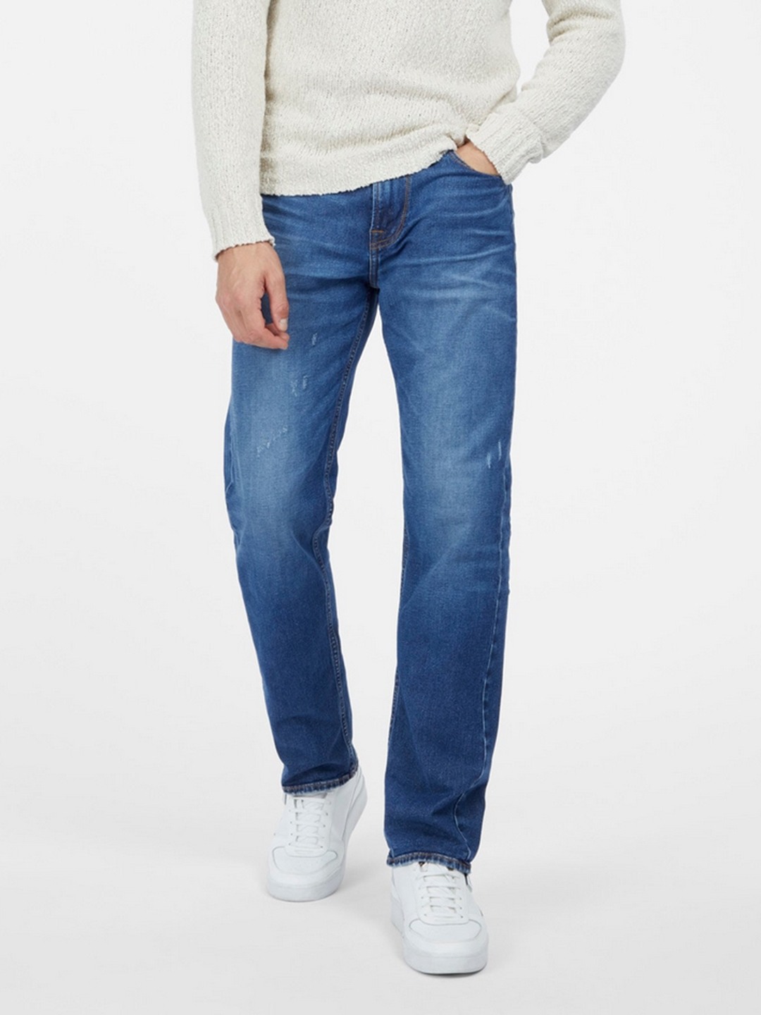 Guess Men Washed Mid-Rise Tapered Jeans