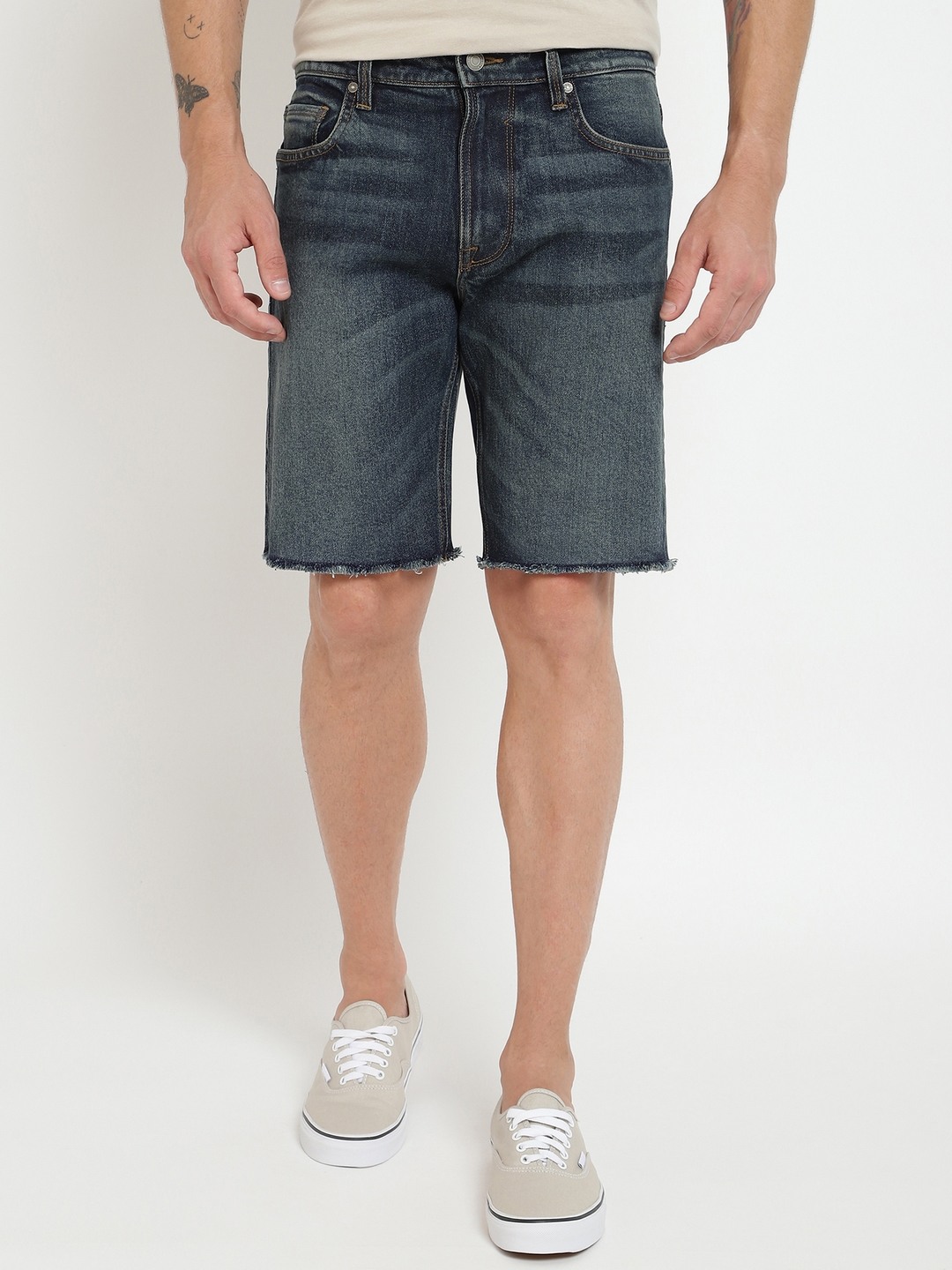 Blue Cotton Blend Solid Regular Fit Shorts