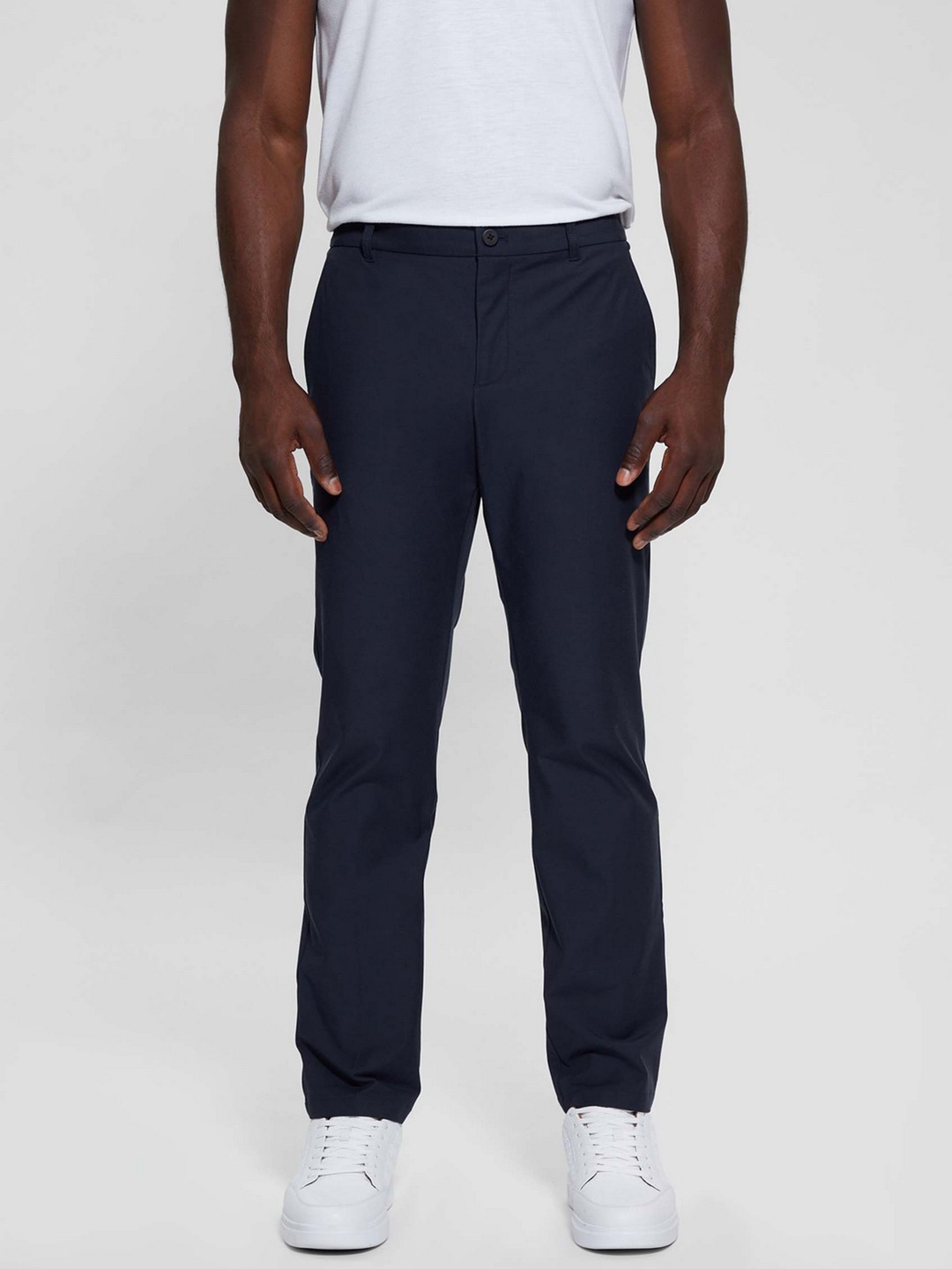 Guess Men Solid Slim Fit Mid-Rise Trousers