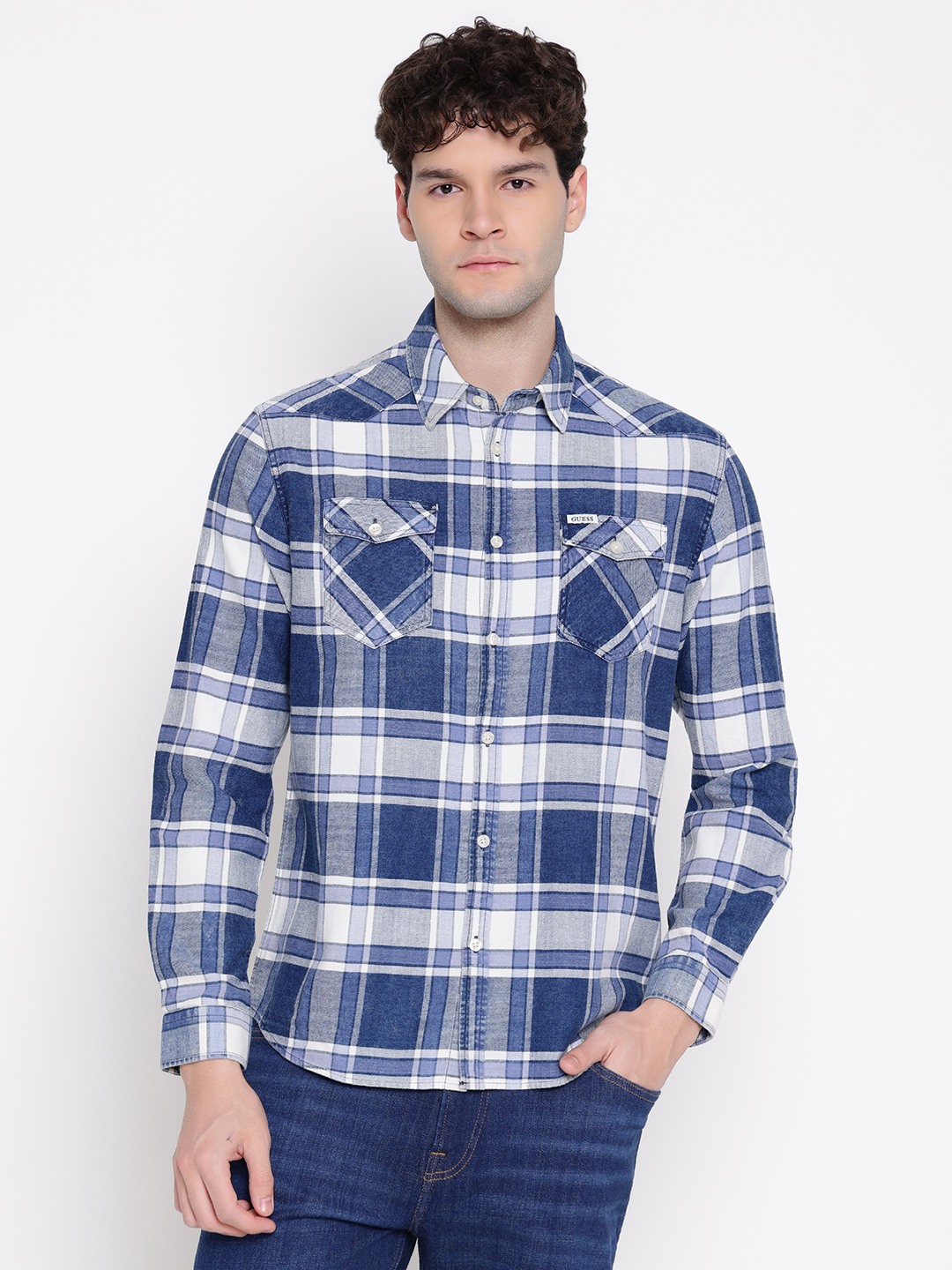 Guess Men Solid Spread Collar Long Sleeves Shirt