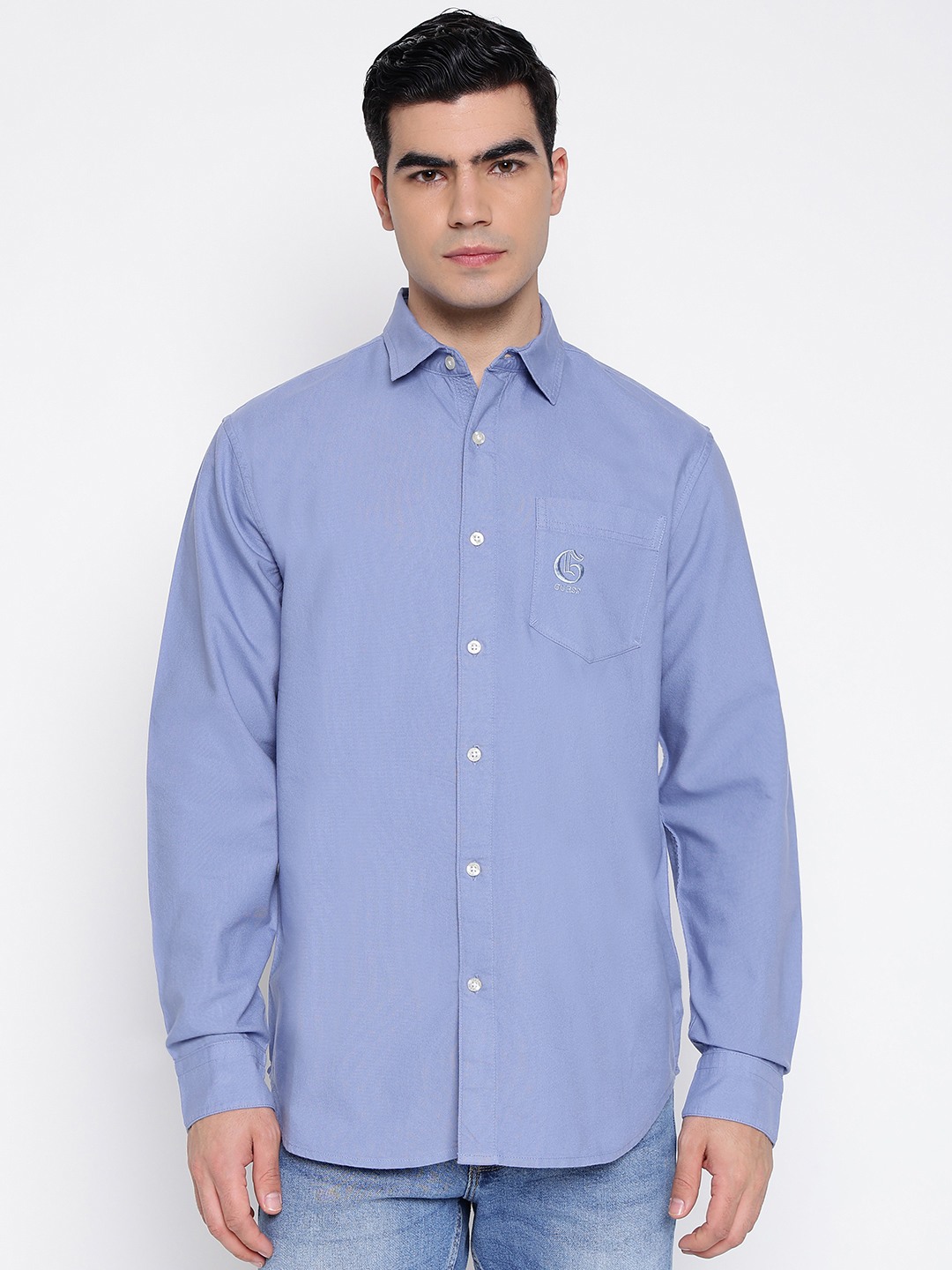 Collin Cotton Oxford Partly Cloudy Solid Spread Collar Regular Fit Shirt
