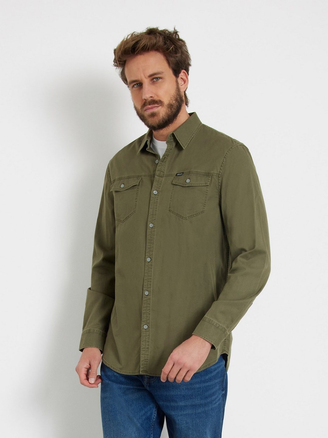 Olive Morning Solid Comfort Fit Twill Pigment Coated Shirt