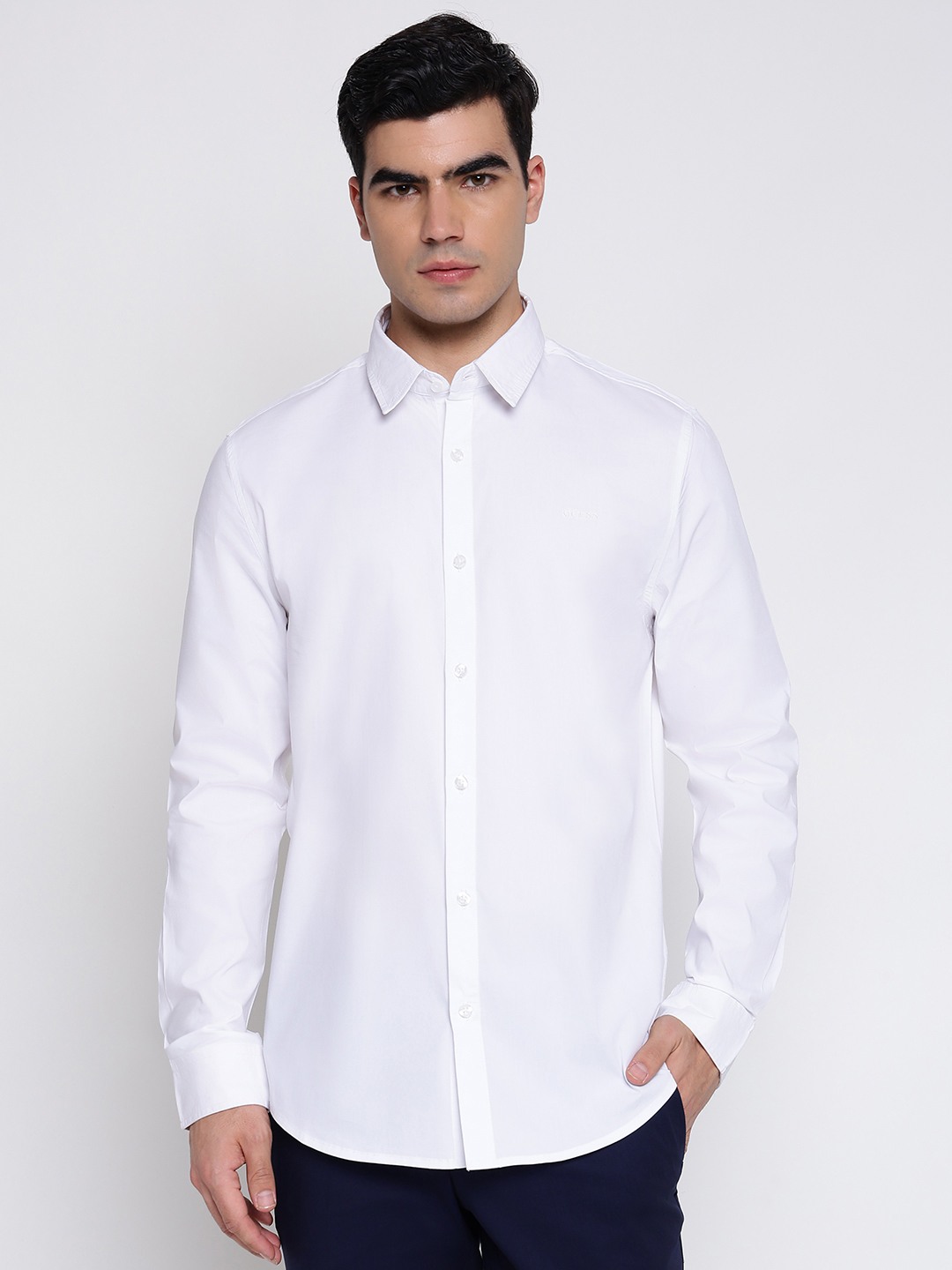 Sunset Pure White Solid Spread Collar Regular Fit Shirt