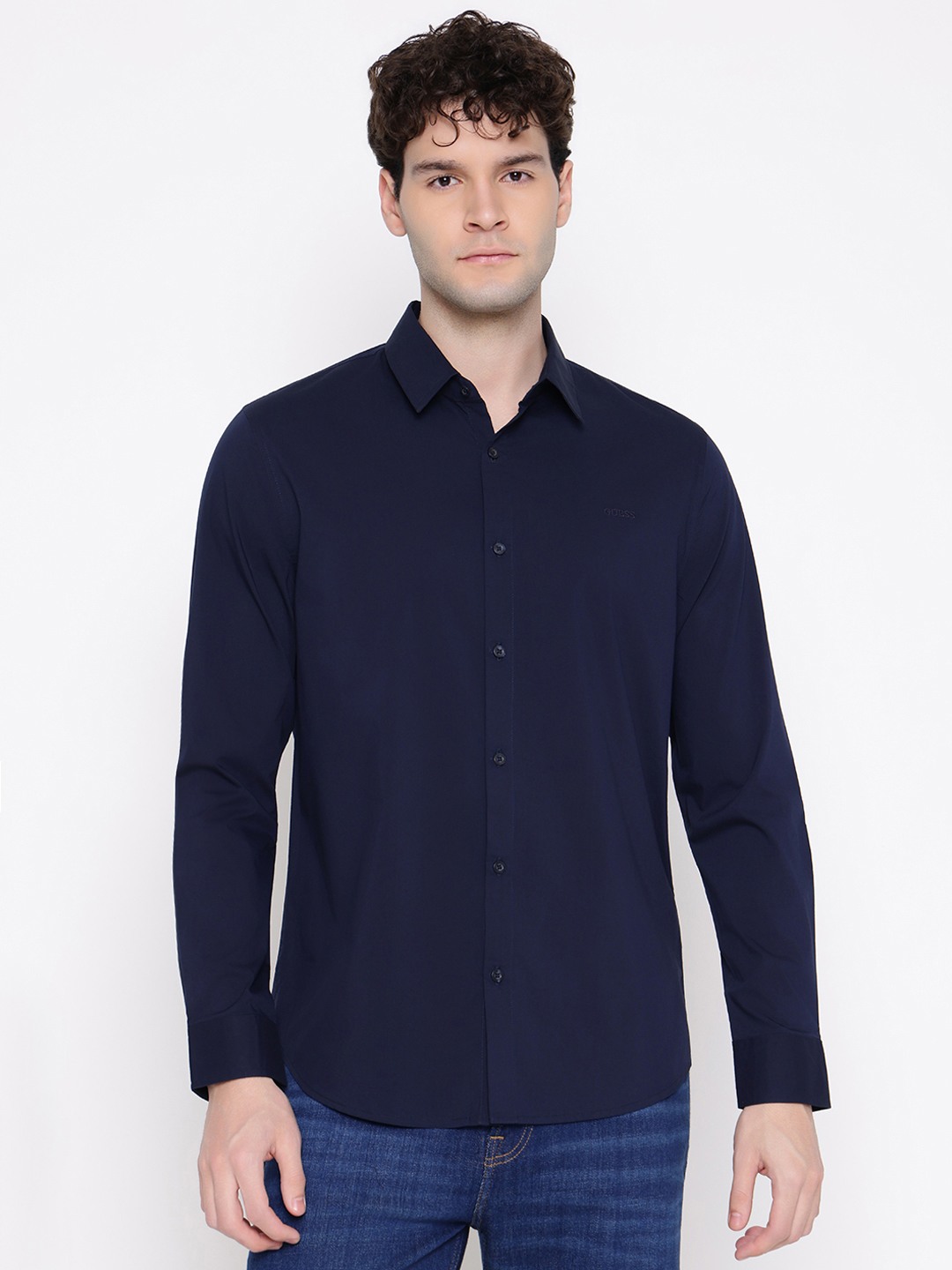 Guess Men Solid Spread Collar Long Sleeves Shirt