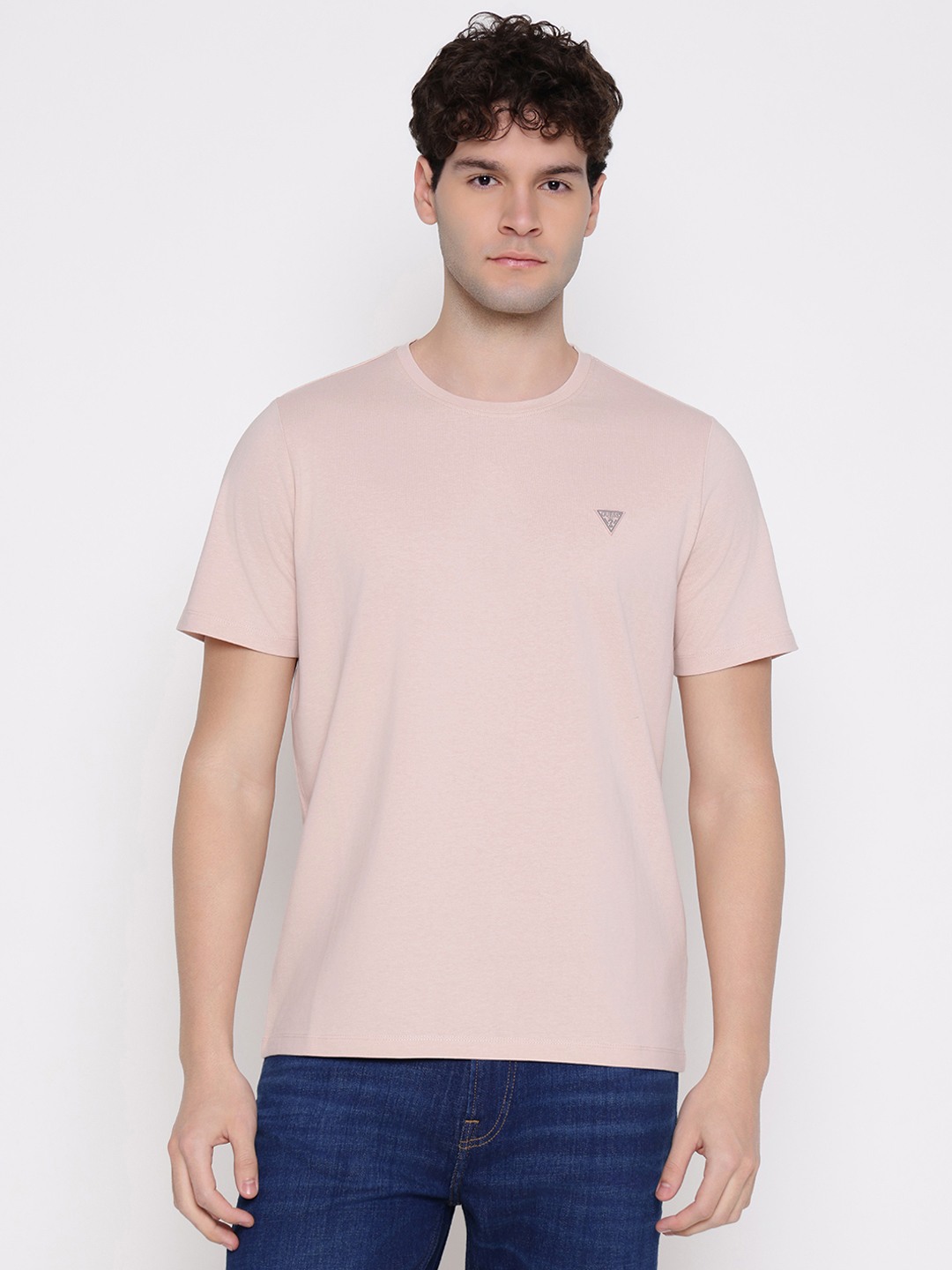 Guess Men Embroidered Text Round Neck Short Sleeves T-Shirt