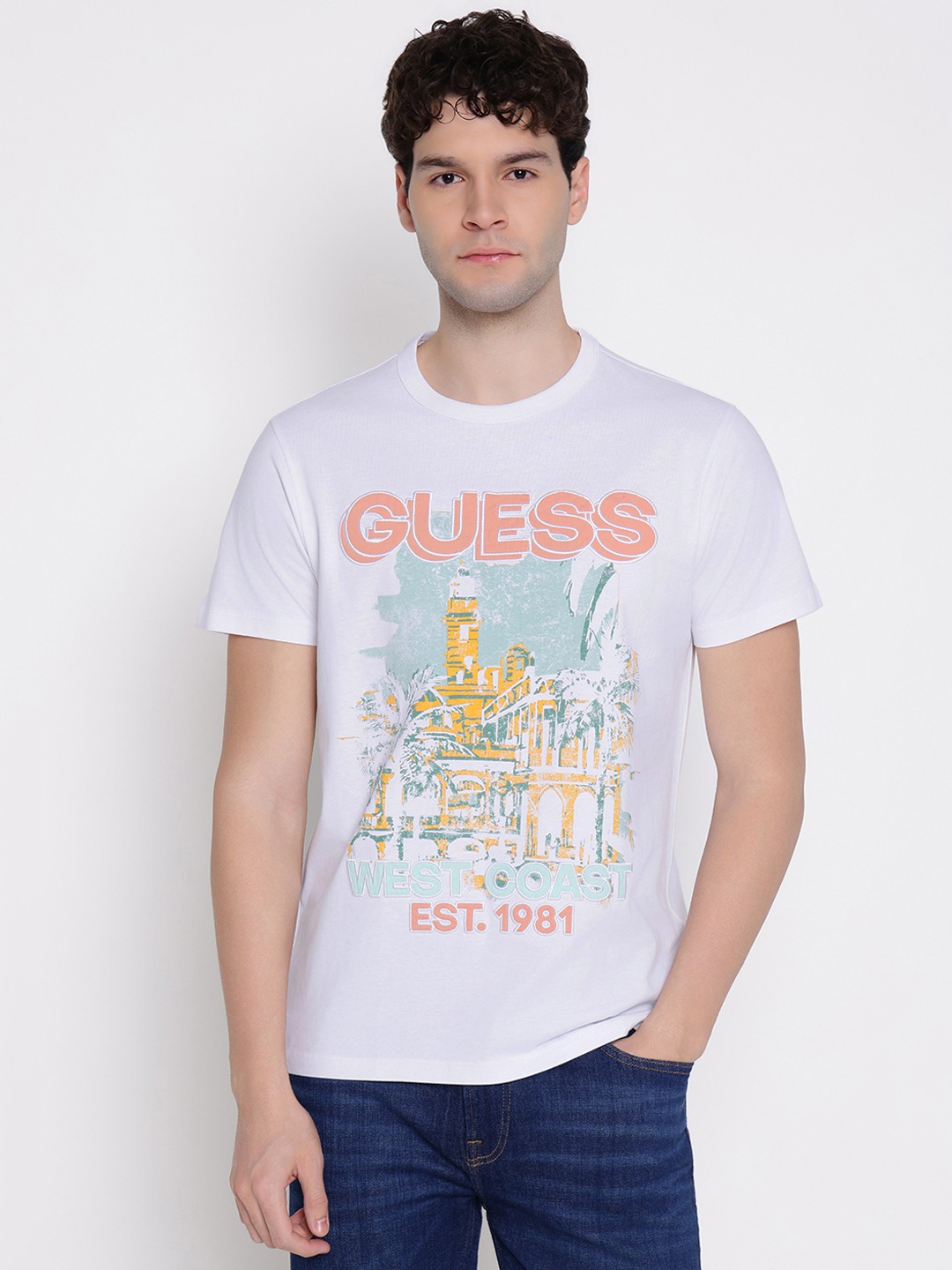 Guess Men Solid Round Neck Short Sleeves T-Shirt
