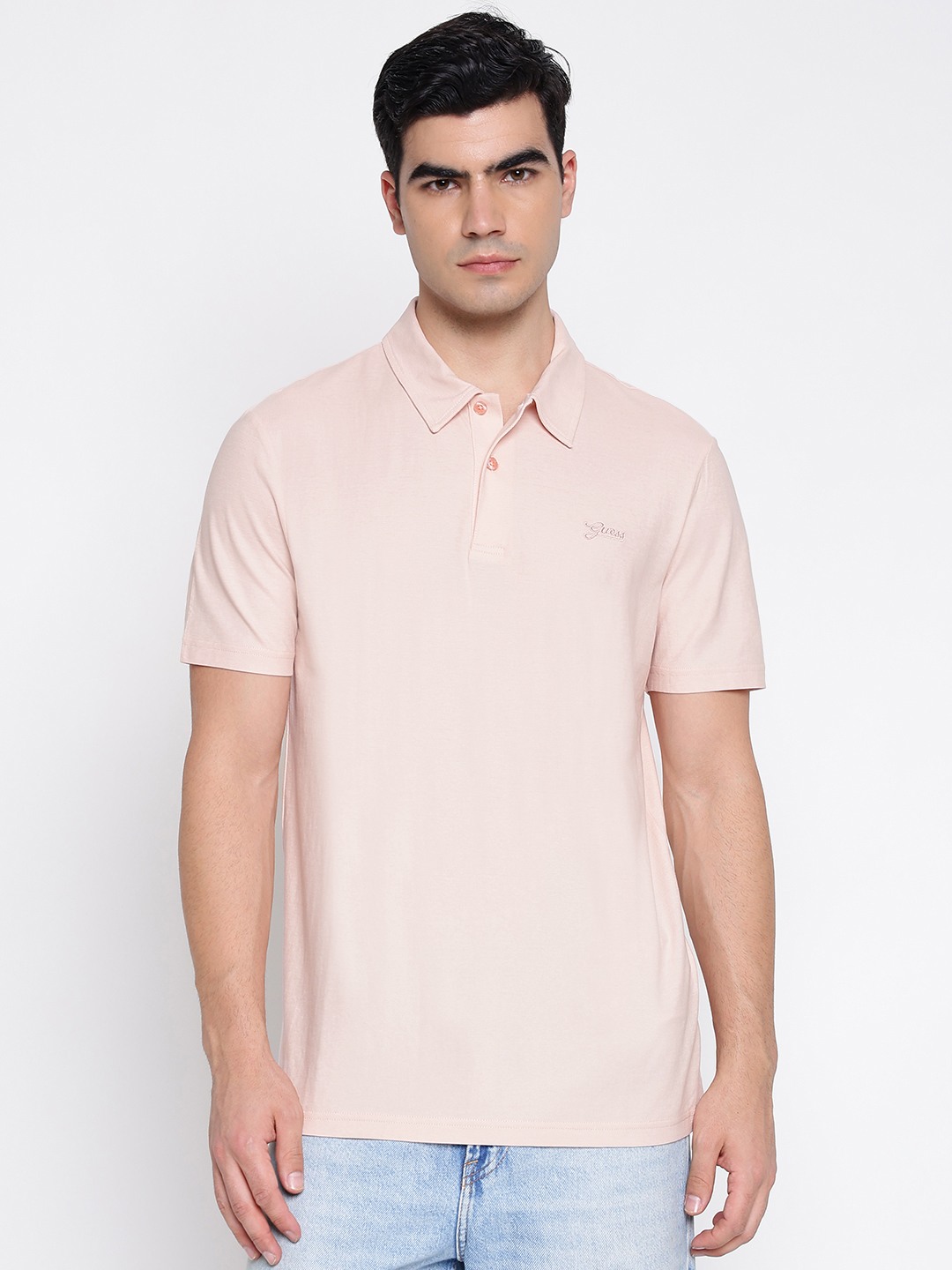 Small Script Dolly Pink Solid Polo Collar Regular Fit T-Shirt