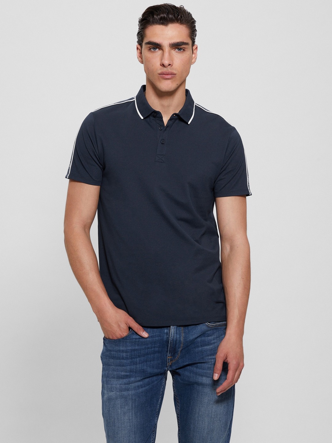 Guess Men Solid Polo Collar Short Sleeves Polo T-Shirt