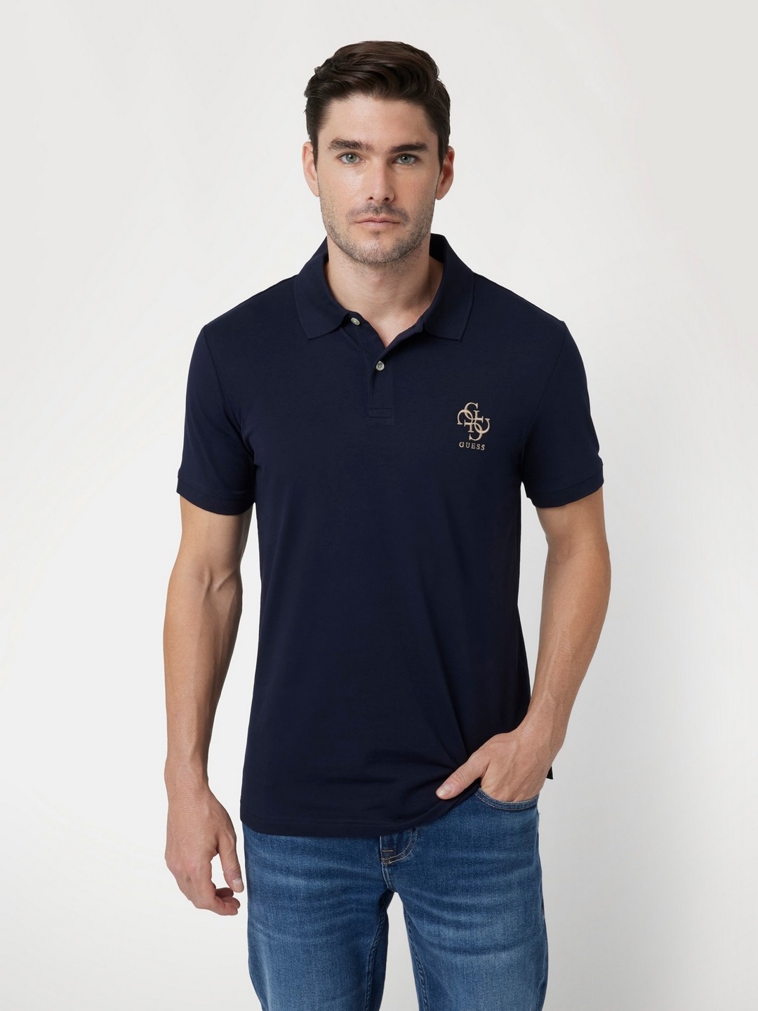 Guess Men Solid Polo Collar Short Sleeves Polo T-Shirt