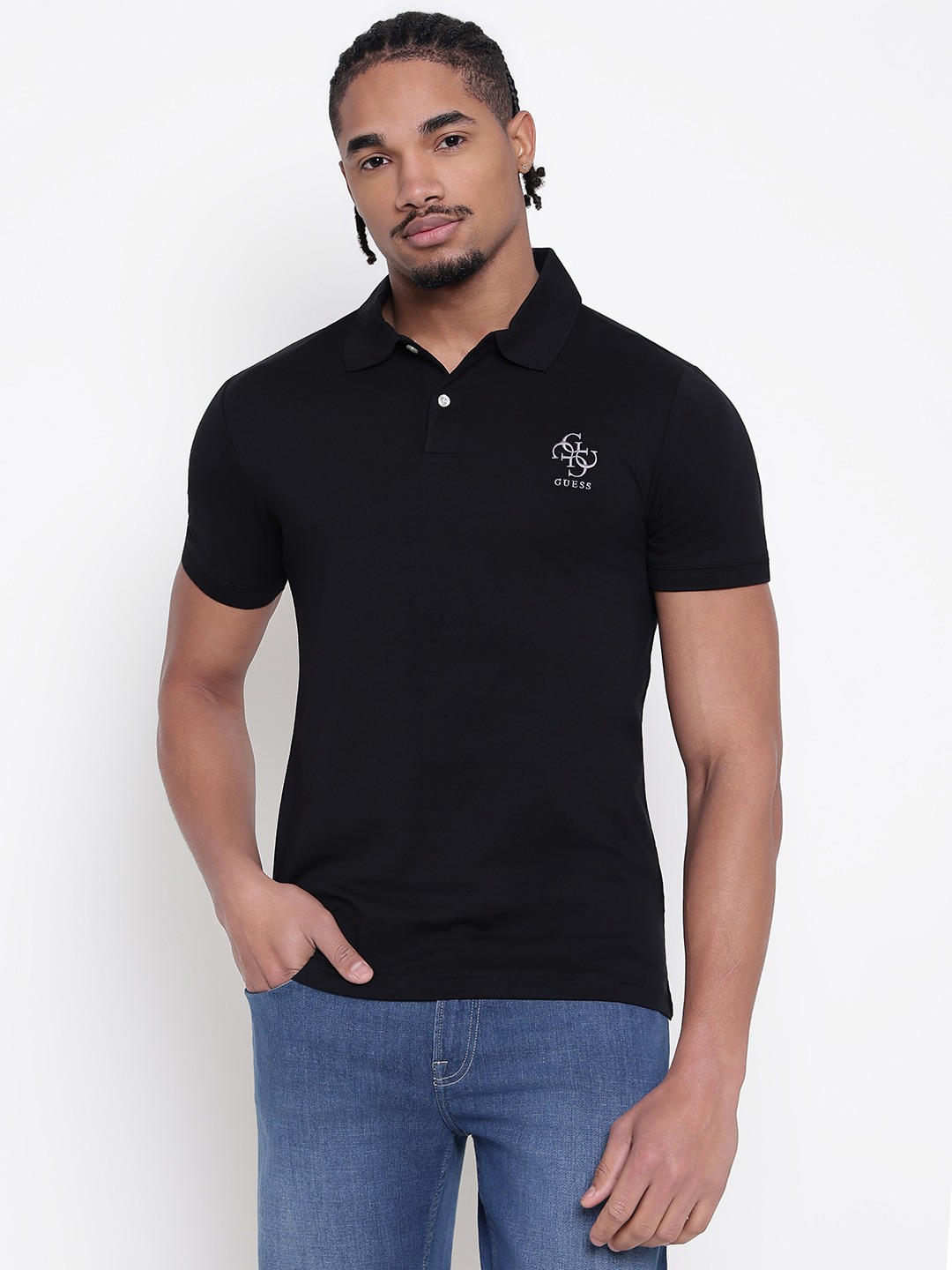 Men Black Solid Polo Collar T-shirt