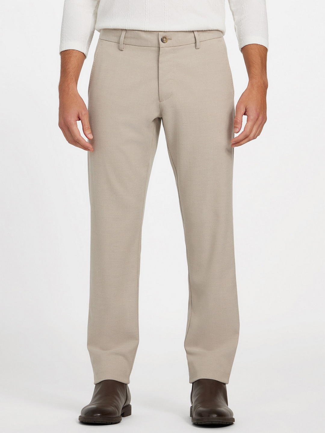 Guess Men Solid Slim Fit Mid-Rise Trousers